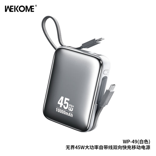 باور بانك WEKOME WP-49 بسعة 10000 مللي أمبير/ساعة - شحن سريع بقوة 45 وات مع 4 منافذ إخراج