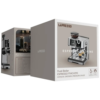 Lepresso Dual Boiler Espresso Machine with Conical Grinder & Pressure Gauge