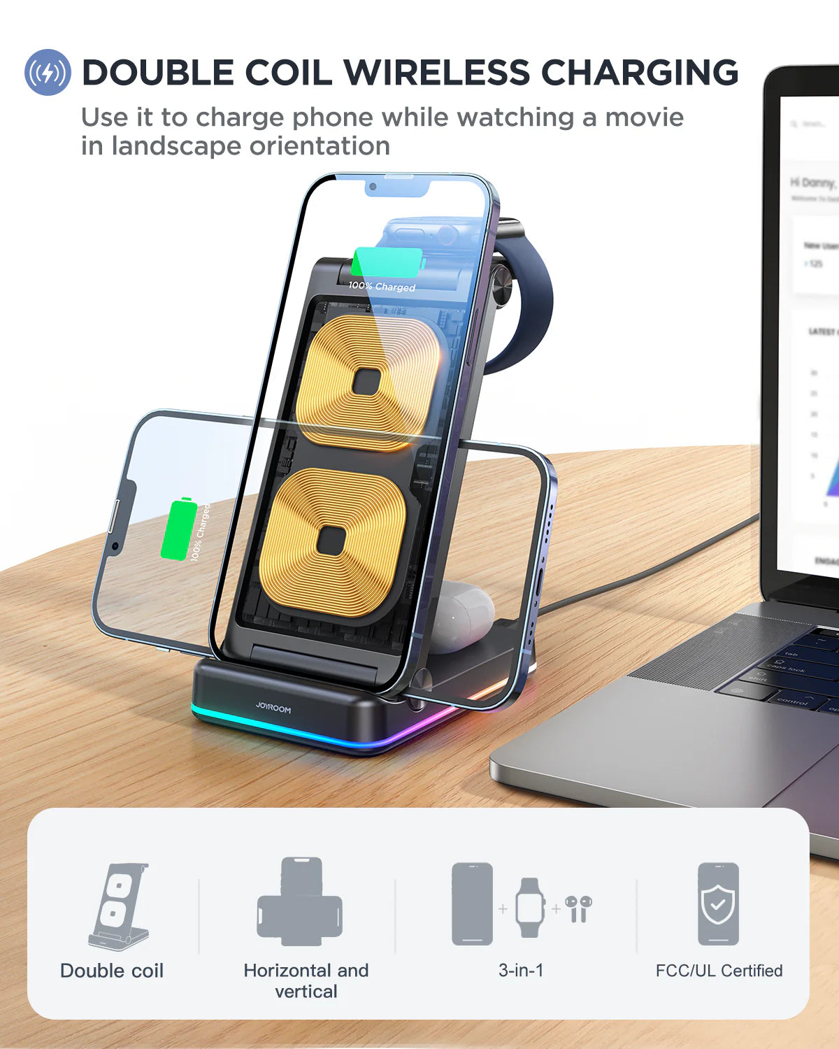 Joyroom JR-WQN01 3-in-1 Foldable Wireless Charging Station - Saif Al Najmi Kw