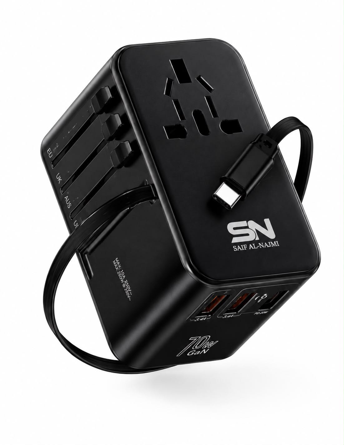محول السفر العالمي SN-TC-01 - محول شحن سريع 70 واط من سيف النجمي 