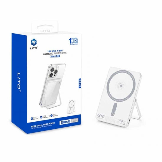 LITO LP03 15W Ultra AI 5in1 Magnetic Power Bank - Wireless Charging, 5 Device Support - Saif Al Najmi Kw