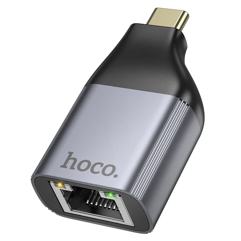 Hoco UA35 Type-C to RJ45 Ethernet Adapter – 1000Mbps USB-C LAN Converter (Metal Grey) - Saif Al Najmi Kw