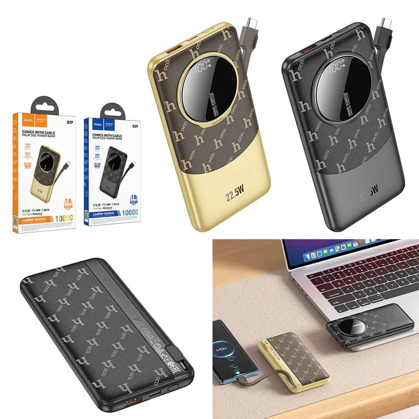 HOCO Leather Grain Finish 10000mAh Power Bank Q29 - Stylish & Portable - Saif Al Najmi Kw