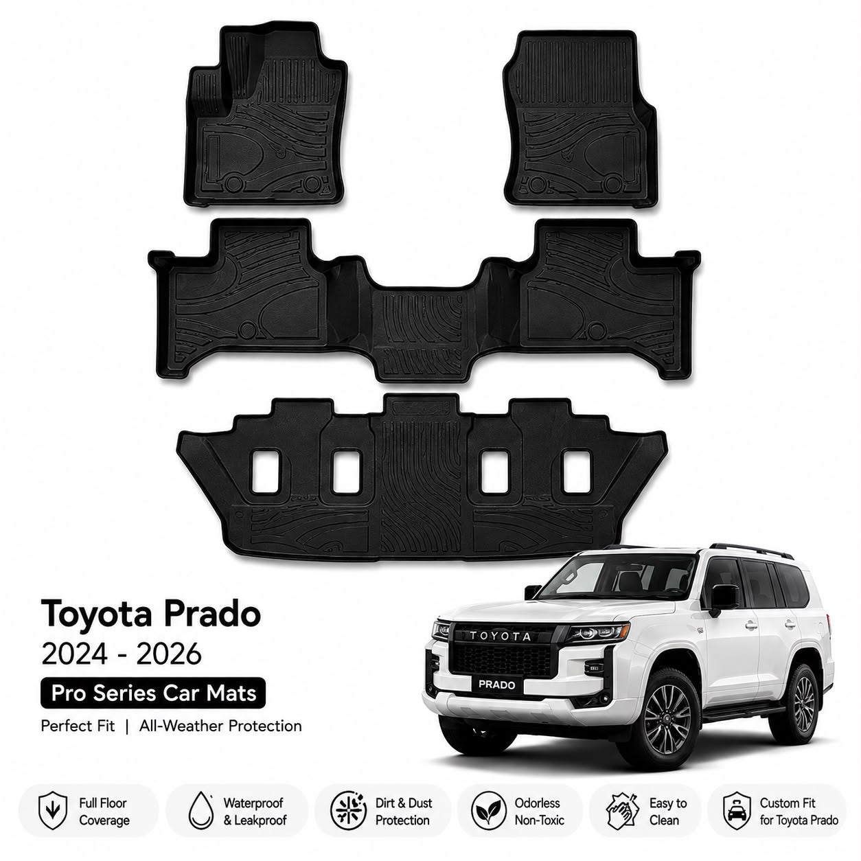 Pro Series Car Mats Toyota Prado 2024-2026 — Full Coverage Floor Mat Set