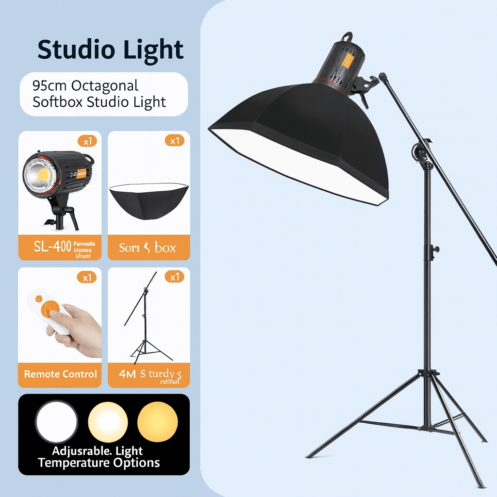 95cm Octagonal Softbox Studio Light Set – SL - 400 Remote - Controlled Video Light - Saif Al Najmi KwLED LightSaif Al Najmi KwSaif Al Najmi Kw95cm Octagonal Softbox Studio Light Set – SL - 400 Remote - Controlled Video Light