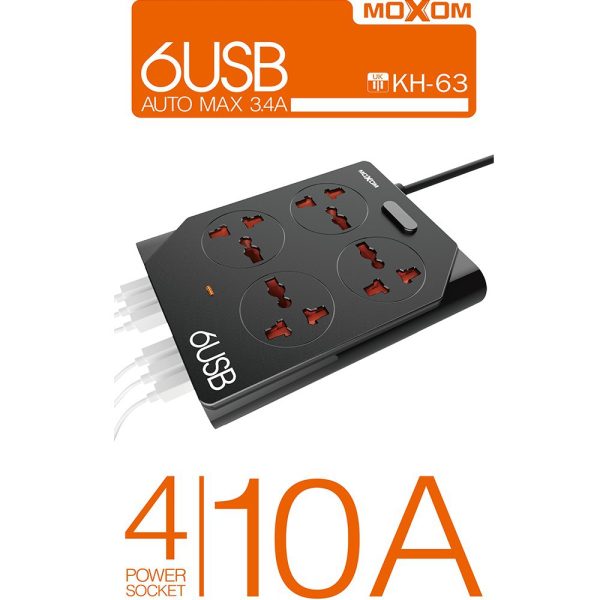 Moxom KH-63 Power Strip 4 Socket 6 USB 3.4A Kuwait