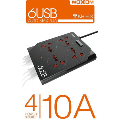 Moxom KH-63 Power Strip 4 Socket 6 USB 3.4A Kuwait