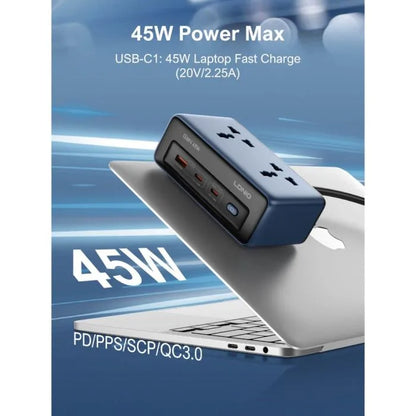 LDNIO 45W GaN Power Strip – 2 Outlets + 3 USB Ports
