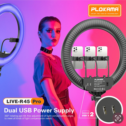 PLOKAMA LIVE-R45 Pro 18 Inch RGB LED Ring Light 450mm Studio Light