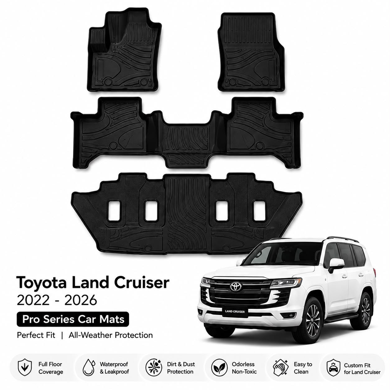 Pro Series Toyota Land Cruiser 3-Row Car Mats — 2022-2026 Custom Fit