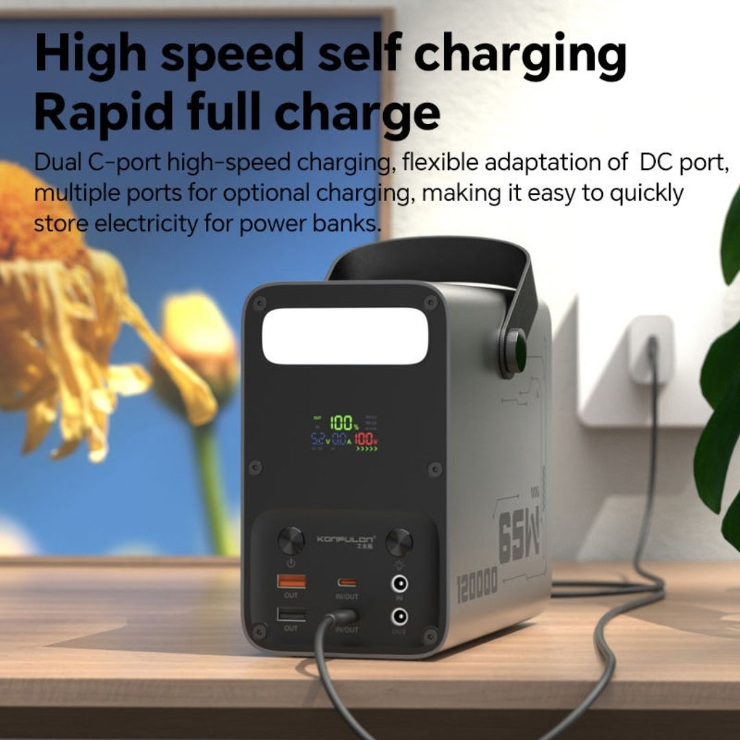 Konfulon A70Q 120000mAh 65W PD Portable Power Station with Solar Charging & Digital Display