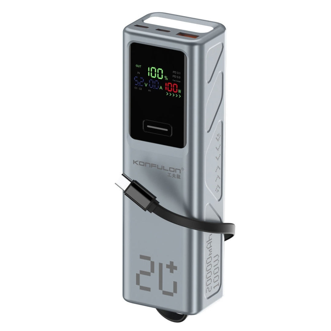 Konfulon A71Q 20000mAh 100W Fast Charging Power Bank with Built-In Type-C Cable & Digital Display