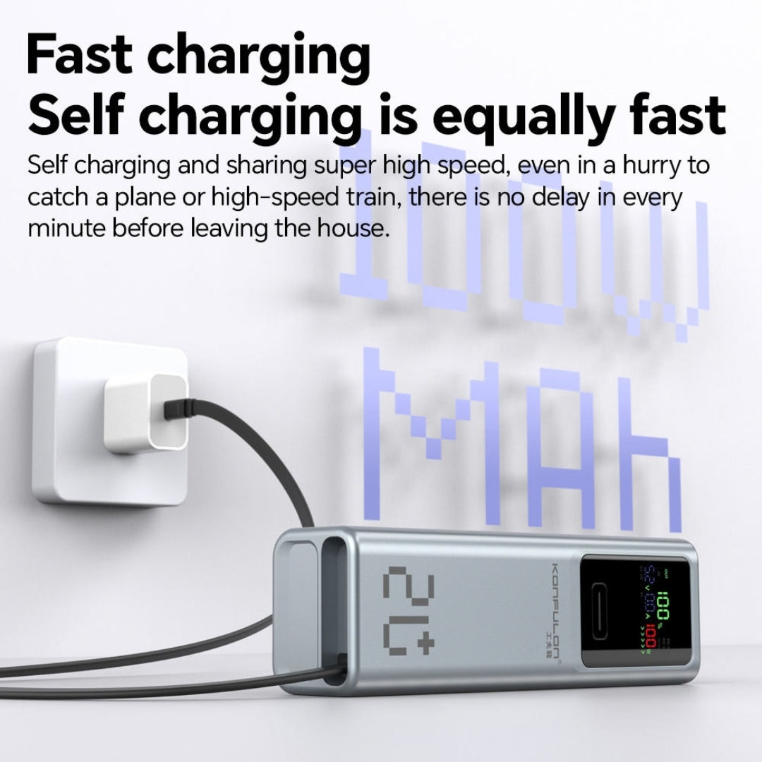 Konfulon A71Q 20000mAh 100W Fast Charging Power Bank with Built-In Type-C Cable & Digital Display