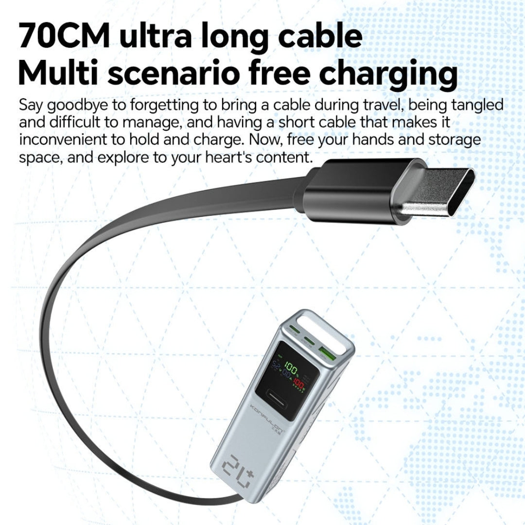 Konfulon A71Q 20000mAh 100W Fast Charging Power Bank with Built-In Type-C Cable & Digital Display
