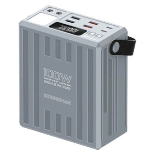 Konfulon A78Q 100000mAh Power Bank with 100W PD Fast Charging, LED Camping Light & 7 Outputs – Grey / Green