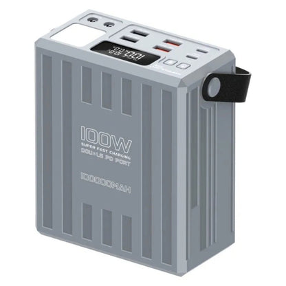Konfulon A78Q 100000mAh Power Bank with 100W PD Fast Charging, LED Camping Light & 7 Outputs – Grey / Green