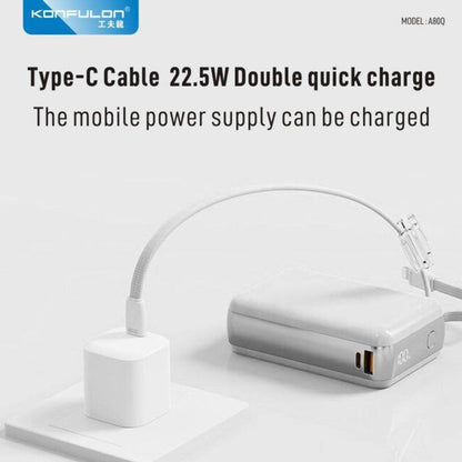 Konfulon A80Q 20000mAh 22.5W Fast Charging Power Bank with Built-In Lightning & Type-C Cables