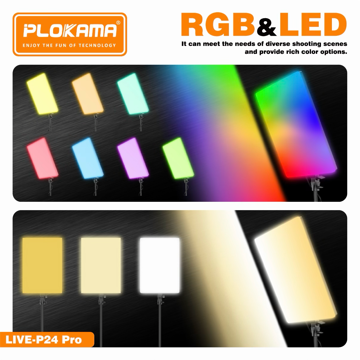 PLOKAMA LIVE-P24 Pro 80W RGB LED Fill Light Panel with Remote