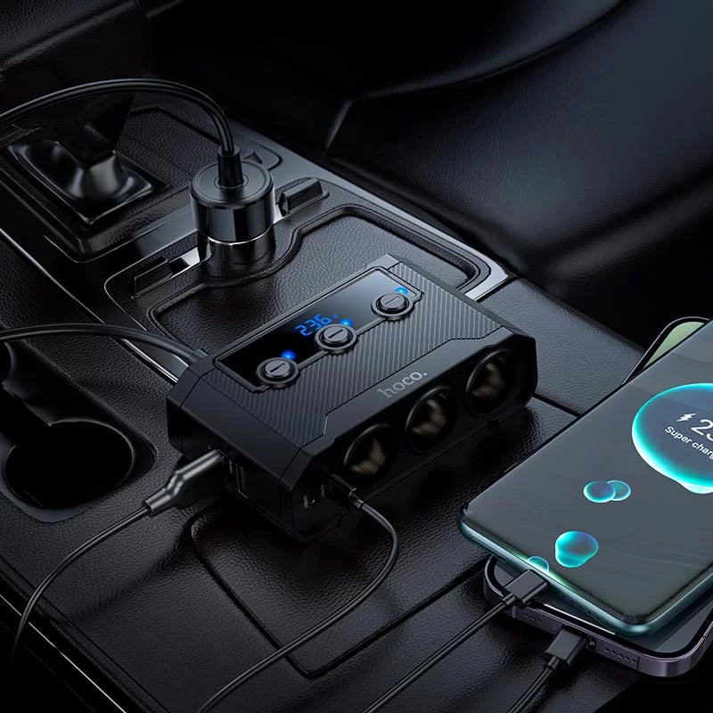 Hoco Z64 Anshun 240W digital display 3-in-1 cigarette lighter(2C2A) car charger black