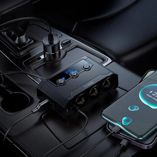 Hoco Z64 Anshun 240W digital display 3-in-1 cigarette lighter(2C2A) car charger black