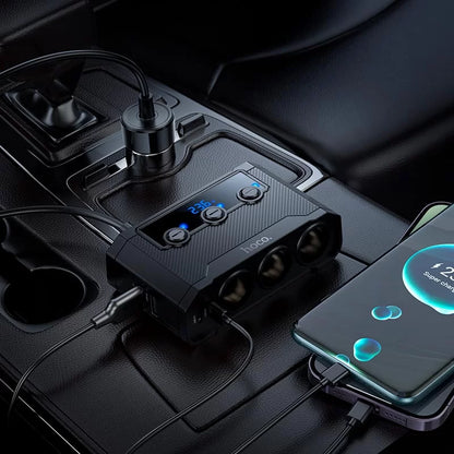 Hoco Z64 Anshun 240W digital display 3-in-1 cigarette lighter(2C2A) car charger black