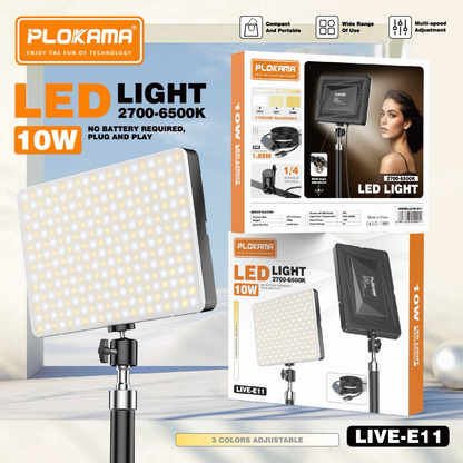 PLOKAMA LIVE-E11 10W LED Panel Light 2700-6500K Studio Light