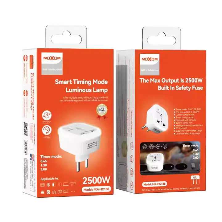 MOXOM Universal Travel Multi Port USB Wall Charger 10A EU Timing luminous conversion plug socket - Saif Al Najmi Kw