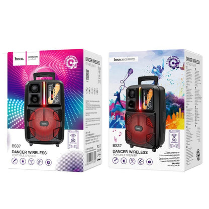 HOCO BS37 Dancer 8-Inch 15W Portable Bluetooth Speaker with RGB Lights & Wired Microphone – Black