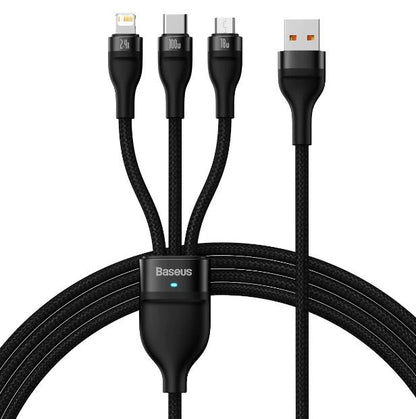 كابل شحن سريع Baseus Flash Series 2 One-For-Three من النوع C إلى M+L+C بقوة 100 وات 