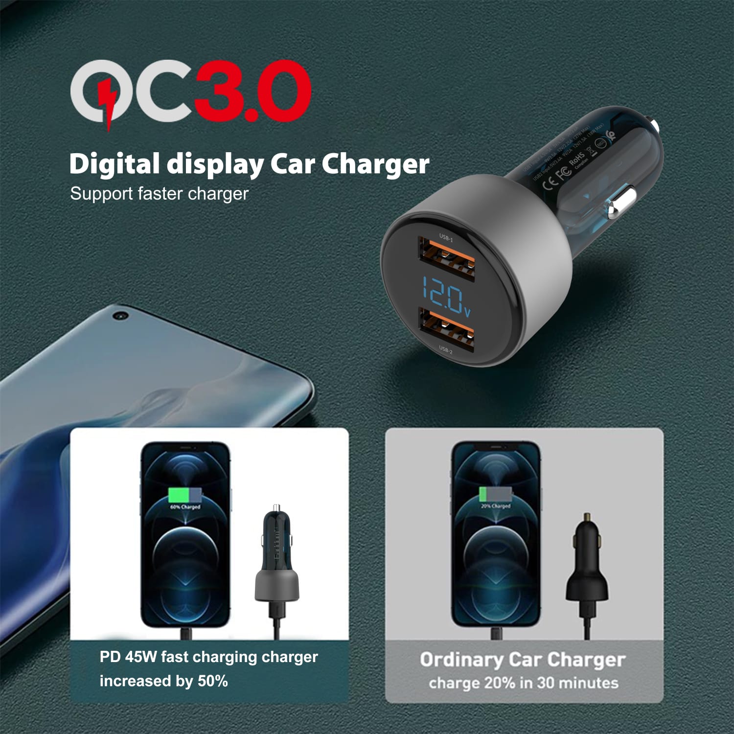Earldom CC9 Digital Display Car Charger 45W - Saif Al Najmi Kw