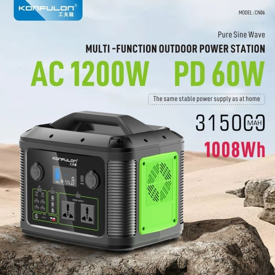 Konfulon CN06 315000mAh 1008Wh Portable Power Station with 1200W AC Output, 100W PD & Solar Charging