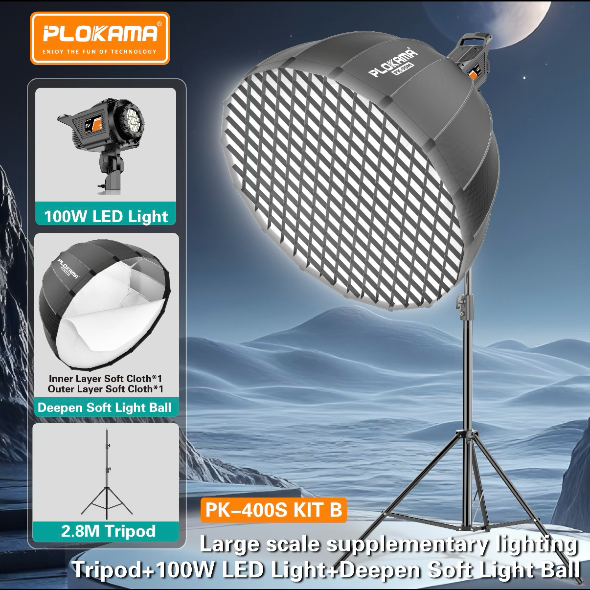 PLOKAMA PK-400S Kit B 100W LED Soft Light with 2.8m Tripod