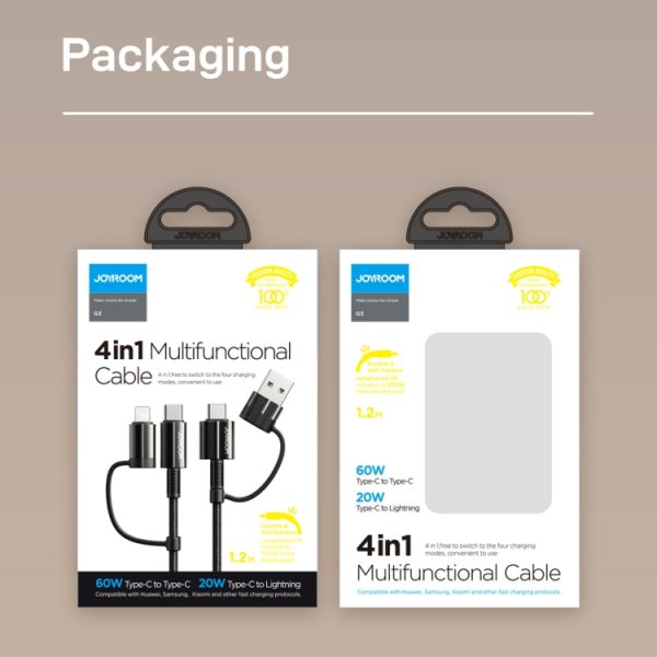 Joyroom 4in1 Multifunctional Cable 60W Type-C To Type-C - 20W Type-C To Iphone 1.2M-3A G3 - Saif Al Najmi Kw