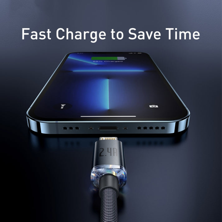Baseus Crystal Shine Series 2.4A Fast Charging USB to Lightning Data Cable 2m Black CAJY000101 - Saif Al Najmi Kw