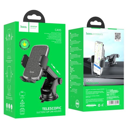 Hoco CA95 Polaris Telescopic Car Phone Holder – Suction Mount (Black)