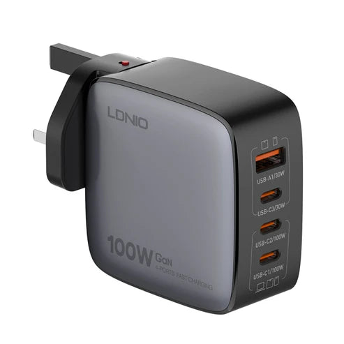 شاحن LDNIO Q408 بقوة 100 واط GaN فائق السرعة 