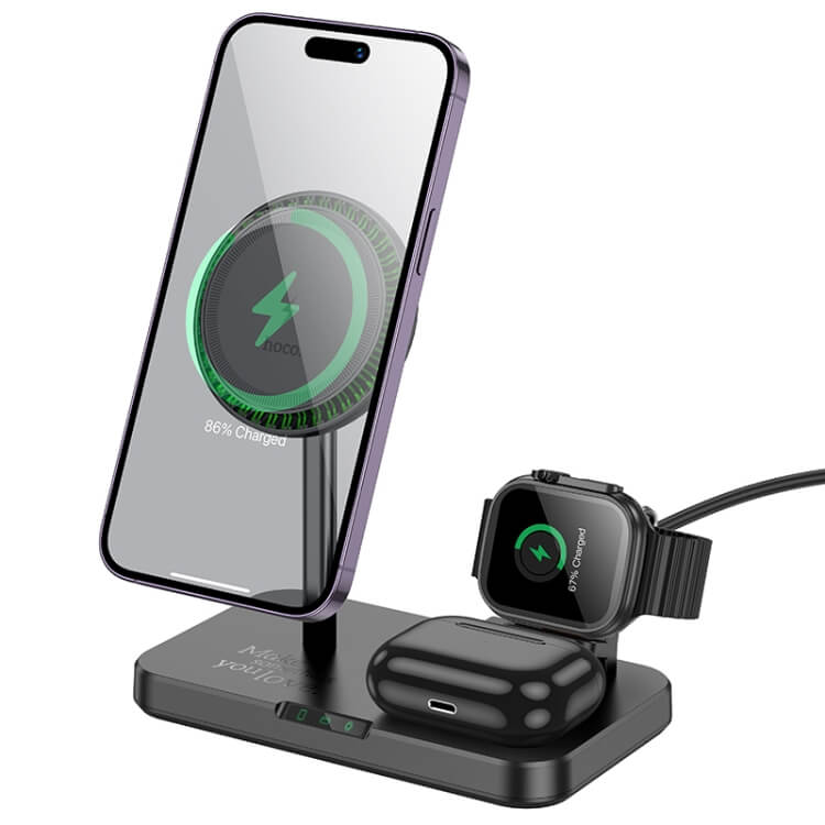 Hoco 3 in 1 Magnetic Wireless Fast Charger CQ12 - Fast Charging for Smartphone, Apple Watch, and AirPods - Saif Al Najmi Kw