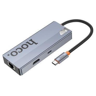 Hoco HB51 6-in-1 Type-C Multiport Converter – HDMI, RJ45, PD & 3x USB 3.0 Hub - Saif Al Najmi Kw