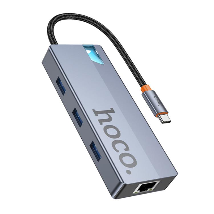 Hoco HB51 6-in-1 Type-C Multiport Converter – HDMI, RJ45, PD & 3x USB 3.0 Hub - Saif Al Najmi Kw