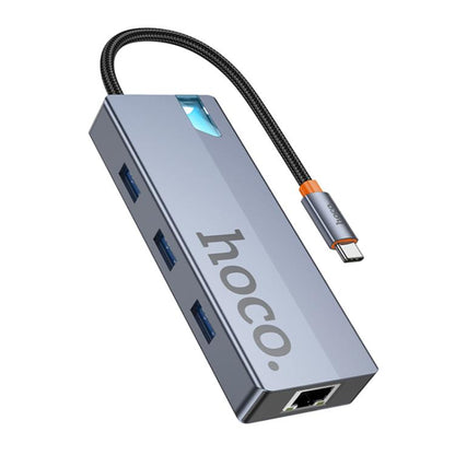 Hoco HB51 6-in-1 Type-C Multiport Converter – HDMI, RJ45, PD & 3x USB 3.0 Hub - Saif Al Najmi Kw