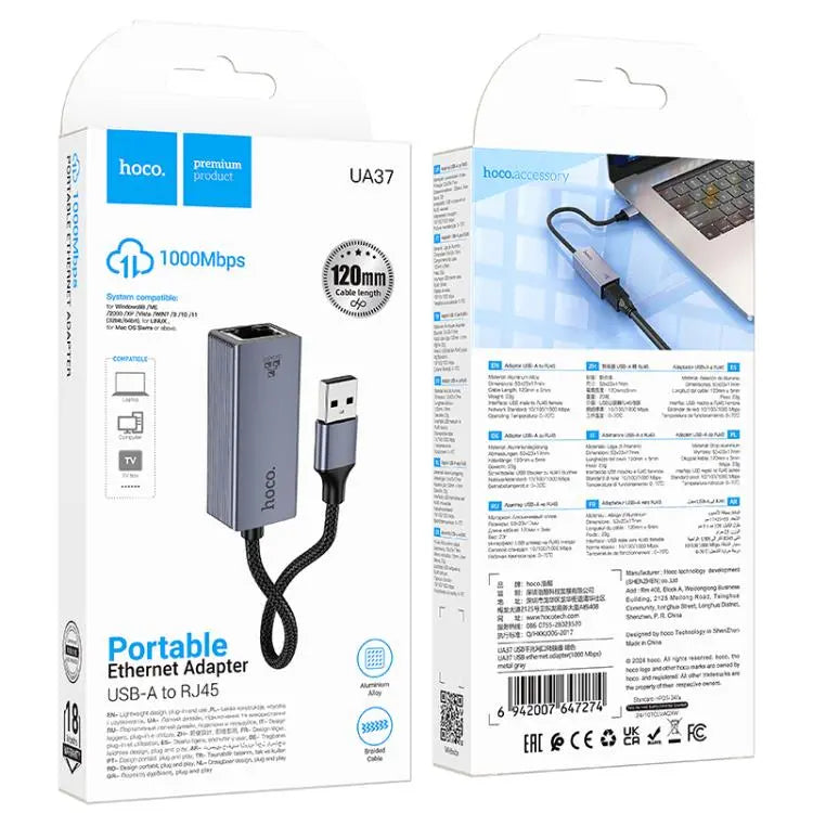 Hoco UA37 USB-A to RJ45 Ethernet Adapter – 1000Mbps High-Speed LAN Converter - Saif Al Najmi Kw