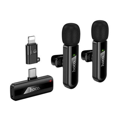 Hoco L20A Fair USB-C / Type-C & 8 Pin Dual Mic Lavalier Wireless Microphone – Black