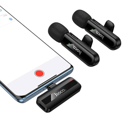 Hoco L20A Fair USB-C / Type-C & 8 Pin Dual Mic Lavalier Wireless Microphone – Black