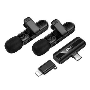 Hoco L20A Fair USB-C / Type-C & 8 Pin Dual Mic Lavalier Wireless Microphone – Black