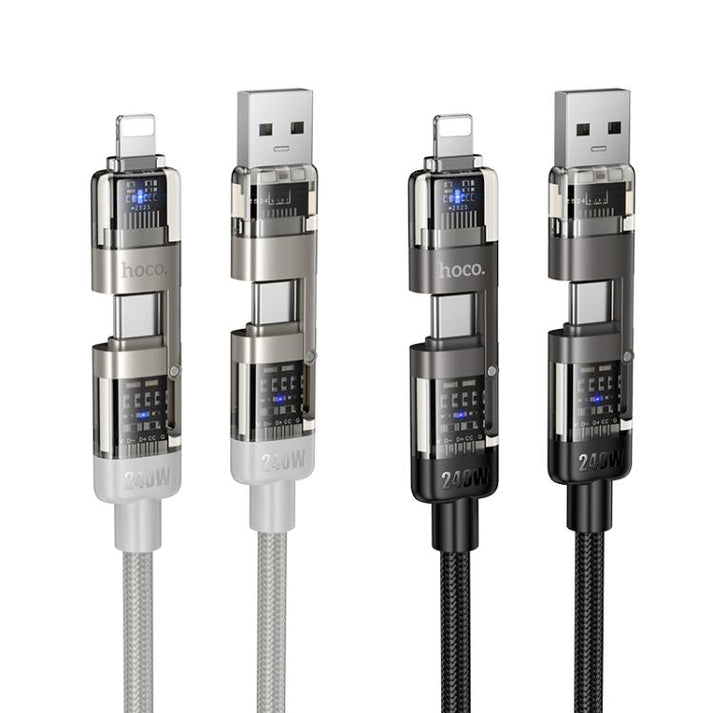 hoco U151 240W 4 in 1 USB and Type-C to Type-C and 8 Pin Charging Cable - Image 1