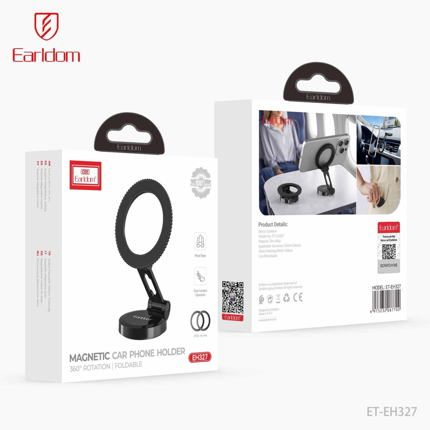 Earldom ET-EH327 Magnetic Foldable Car Phone Holder – 360° Rotation & Metal Base