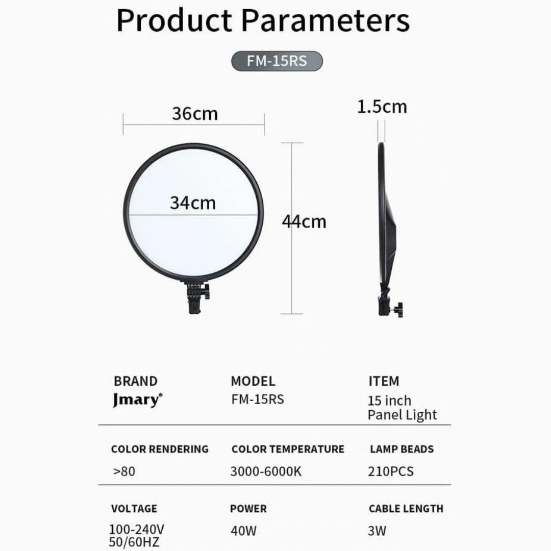 Jmary FM-15RS 15-Inch LED Panel Video Light with Wireless Remote Control