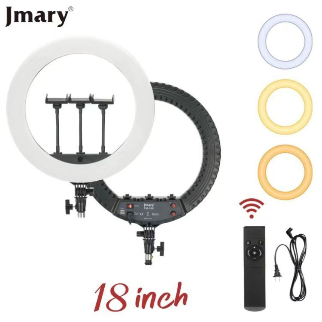 Jmary FM-18R 18-Inch Selfie Ring Light with Remote & 3 Phone Holders