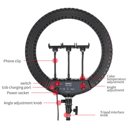 Jmary FM-18R 18-Inch Selfie Ring Light with Remote & 3 Phone Holders
