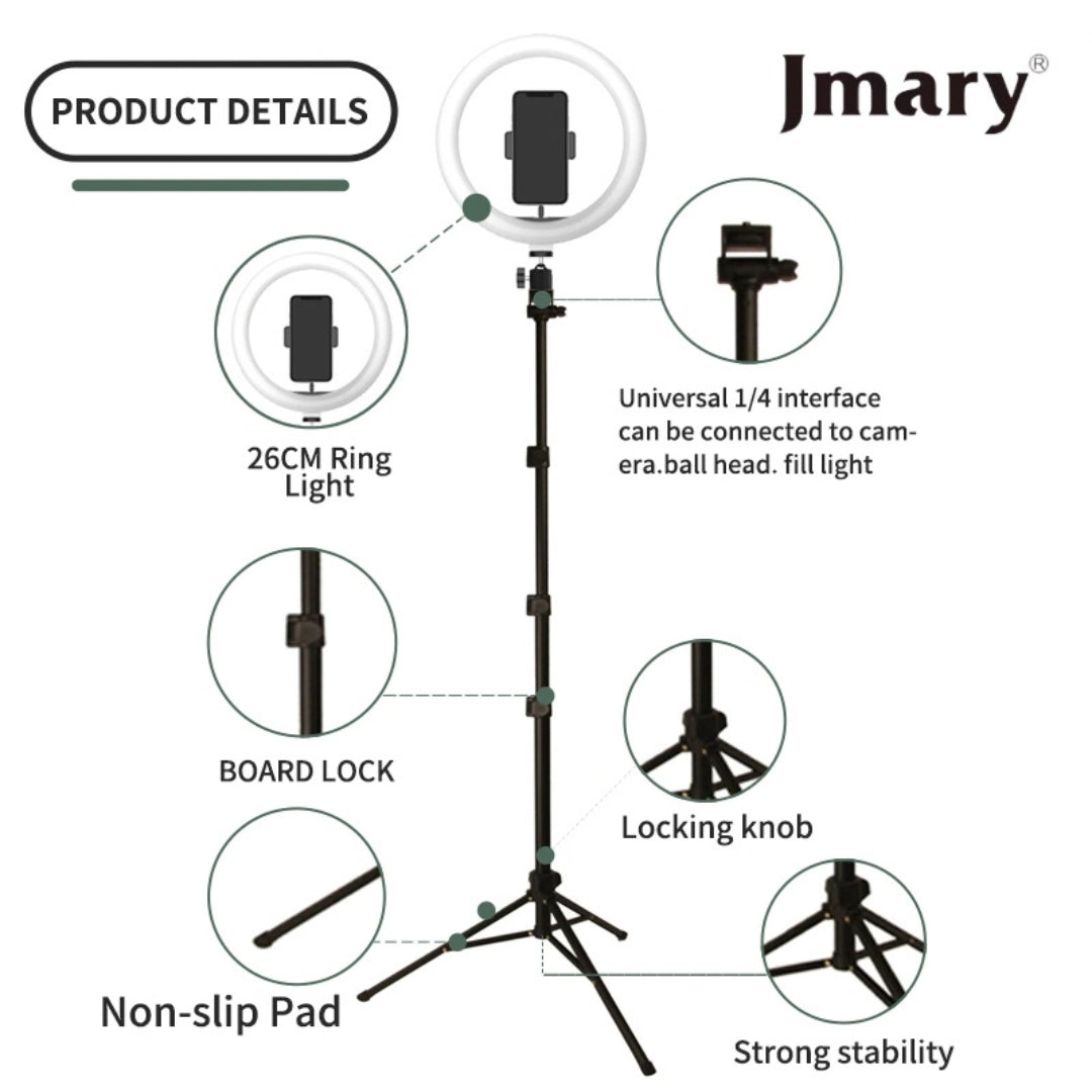 Jmary FM-536A 10-Inch Ring Light with 1.7m Tripod & Remote Control